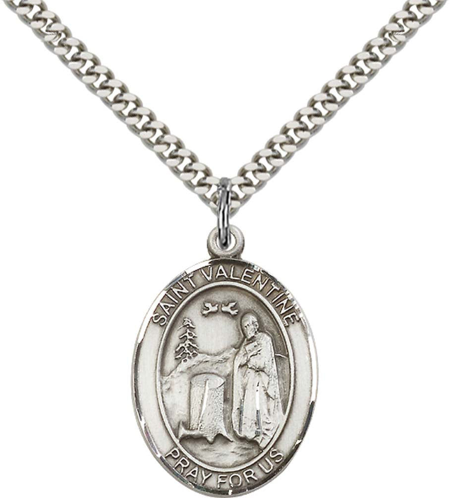 Pewter Saint Valentine of Rome Pendant on an 24-inch Light Rhodium Heavy Curb Chain