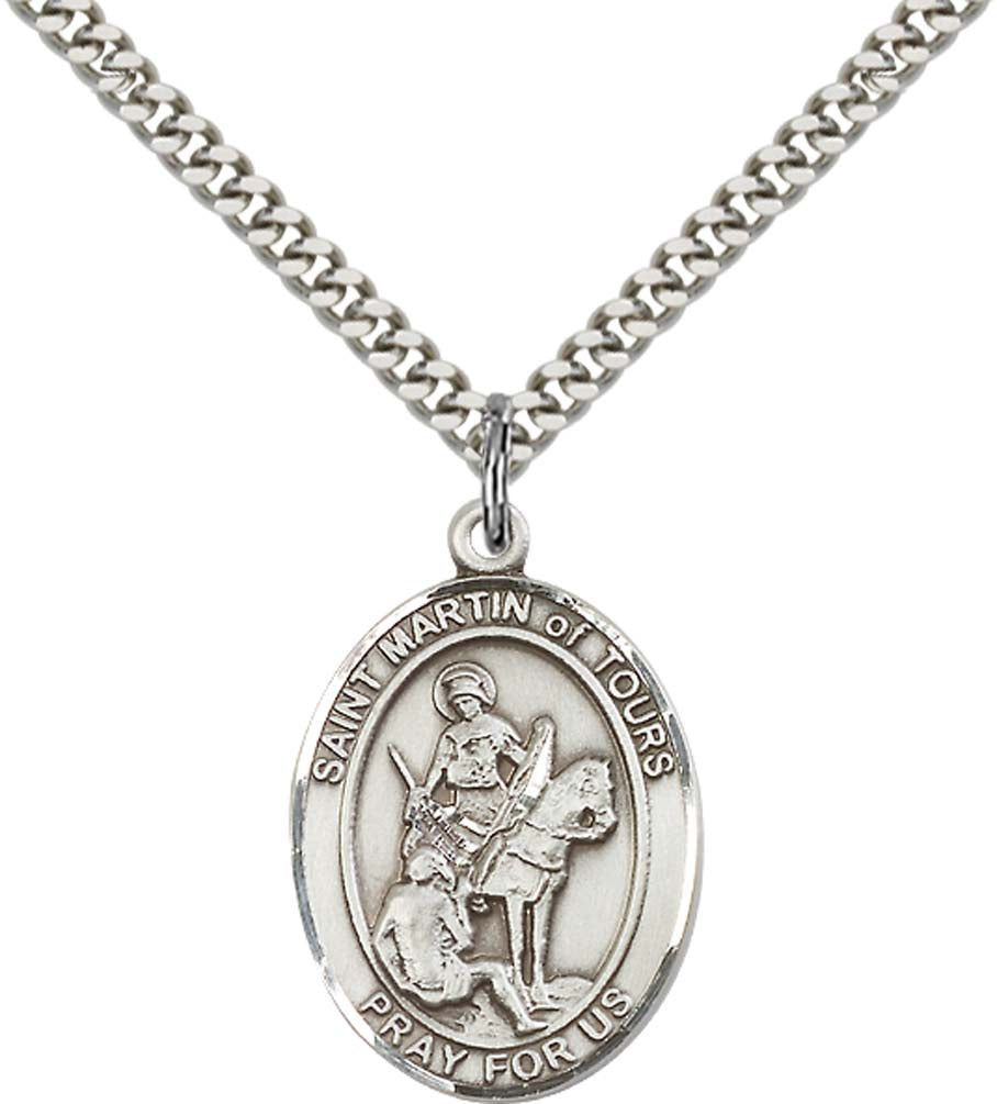Pewter Saint Martin of Tours Pendant on an 24-inch Light Rhodium Heavy Curb Chain