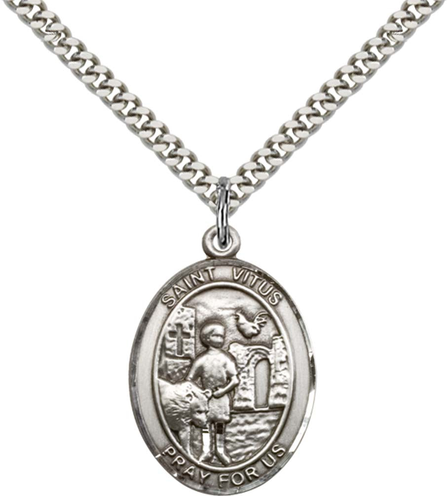 Pewter Saint Vitus Pendant on an 24-inch Light Rhodium Heavy Curb Chain