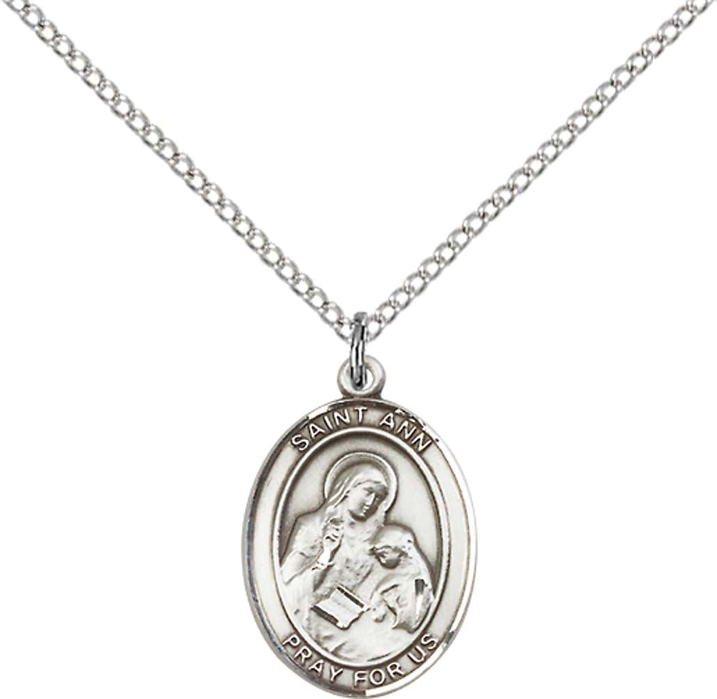 Pewter Saint Ann Pendant on an 18-inch Light Rhodium Light Curb Chain