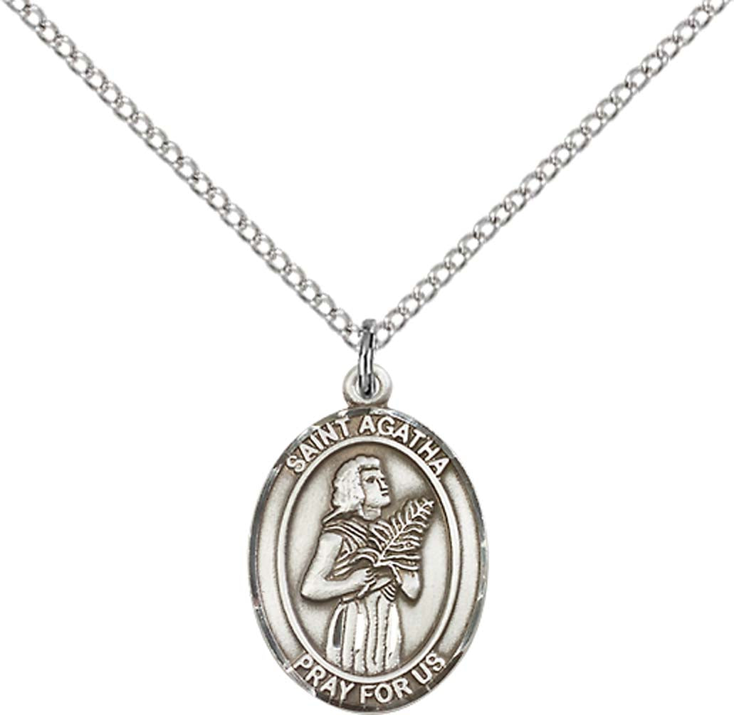 Pewter Saint Agatha Pendant on an 18-inch Light Rhodium Light Curb Chain