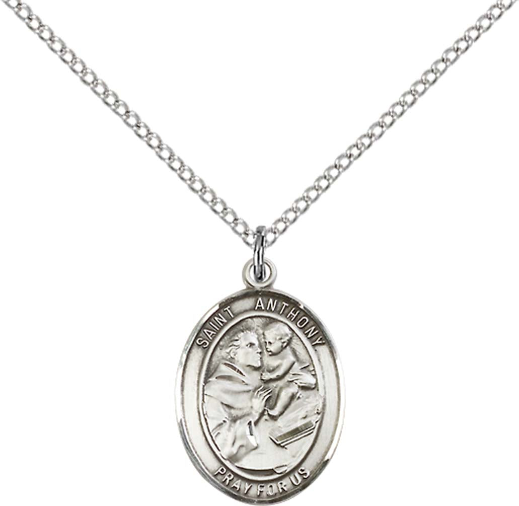 Pewter Saint Anthony of Padua Pendant on an 18-inch Light Rhodium Light Curb Chain
