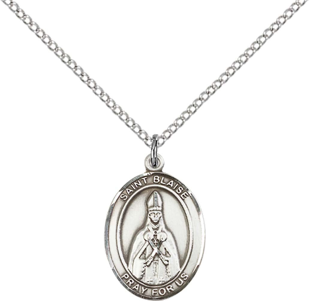 Pewter Saint Blaise Pendant on an 18-inch Light Rhodium Light Curb Chain