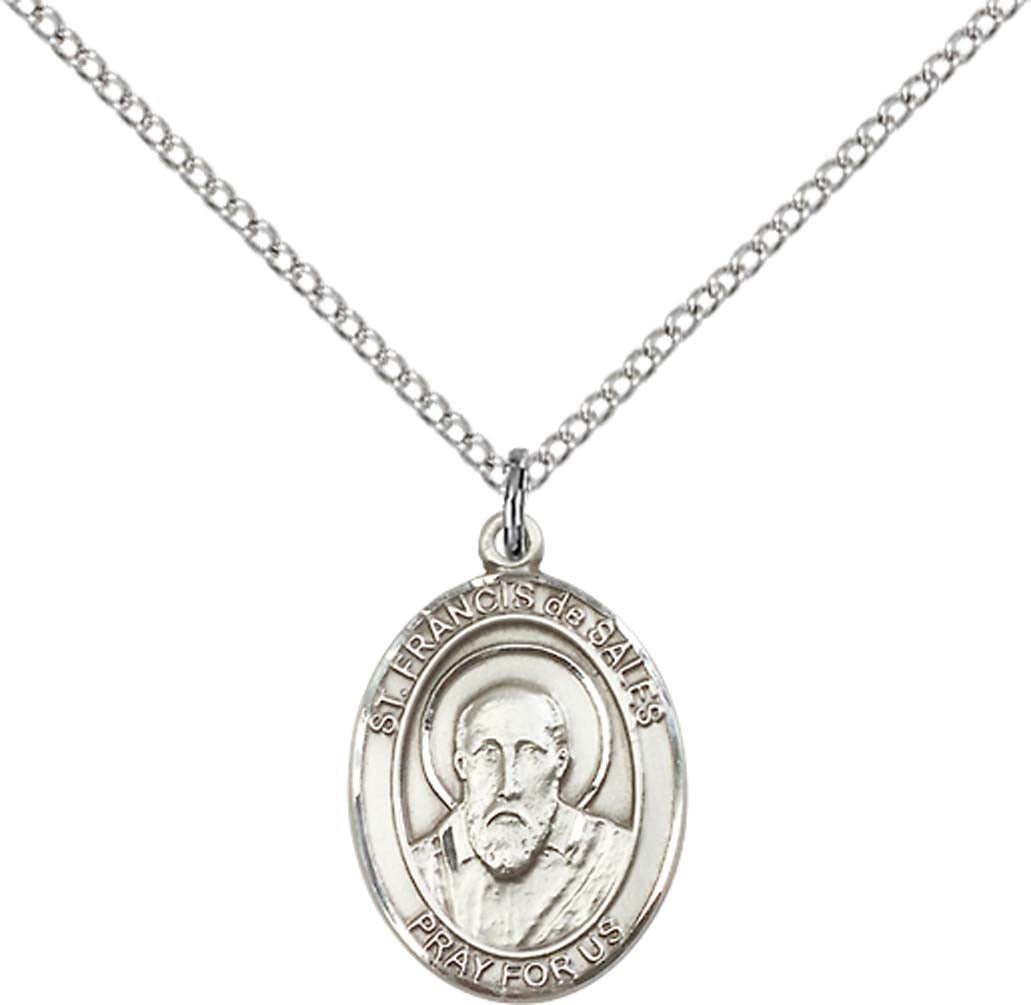 Pewter Saint Francis de Sales Pendant on an 18-inch Light Rhodium Light Curb Chain