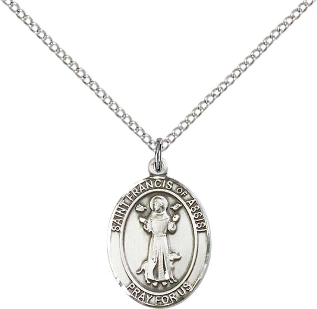 Pewter Saint Francis of Assisi Pendant on an 18-inch Light Rhodium Light Curb Chain