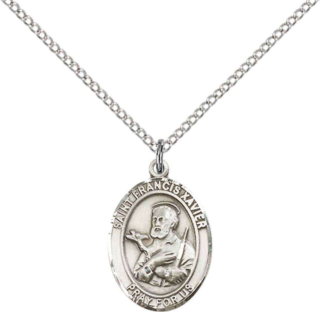 Pewter Saint Francis Xavier Pendant on an 18-inch Light Rhodium Light Curb Chain