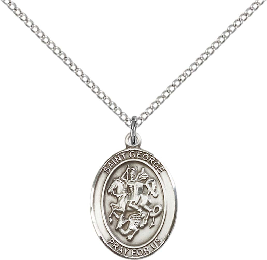 Pewter Saint George EMT Pendant on an 18-inch Light Rhodium Light Curb Chain