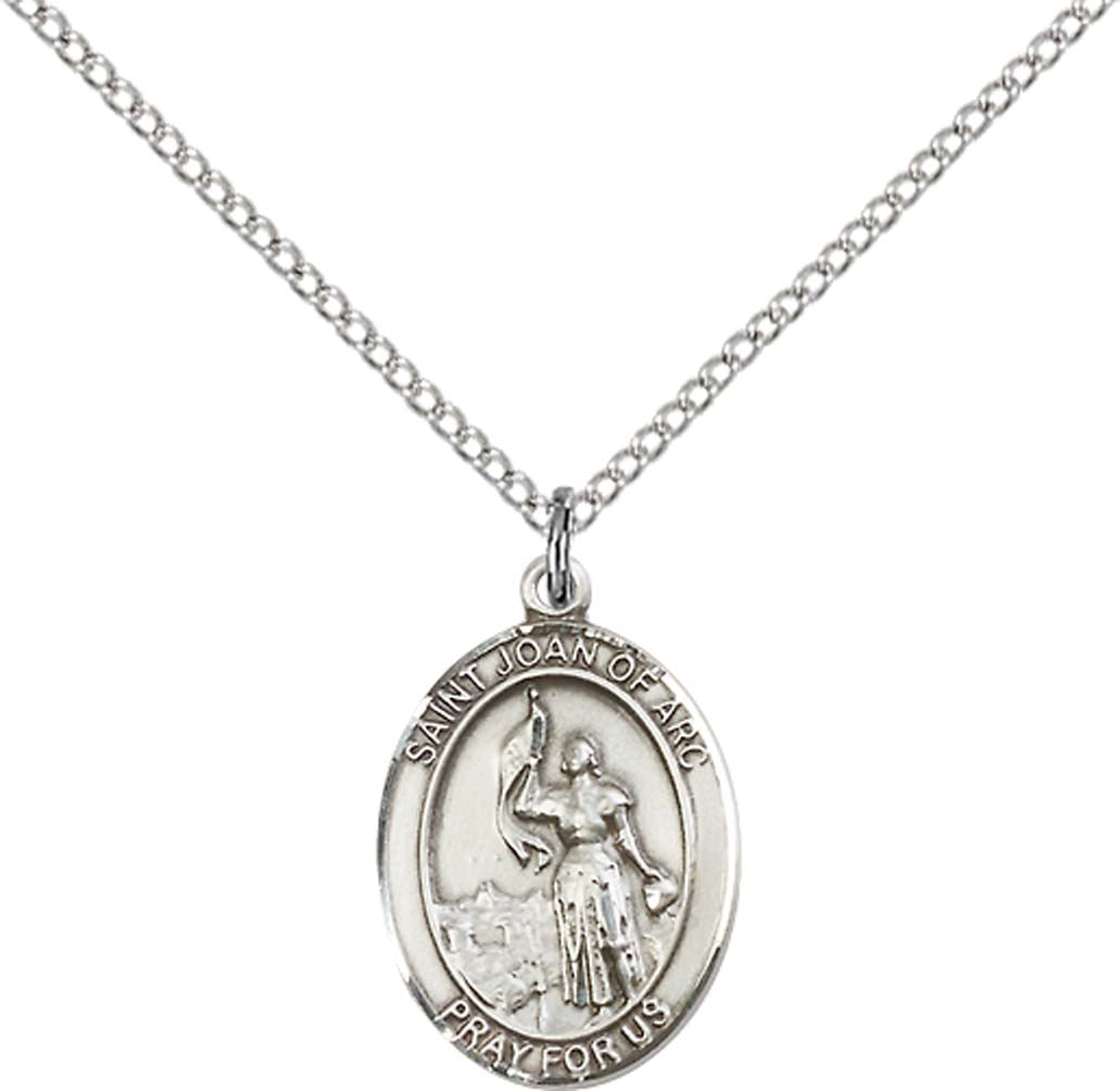 Pewter Saint Joan of Arc Pendant on an 18-inch Light Rhodium Light Curb Chain