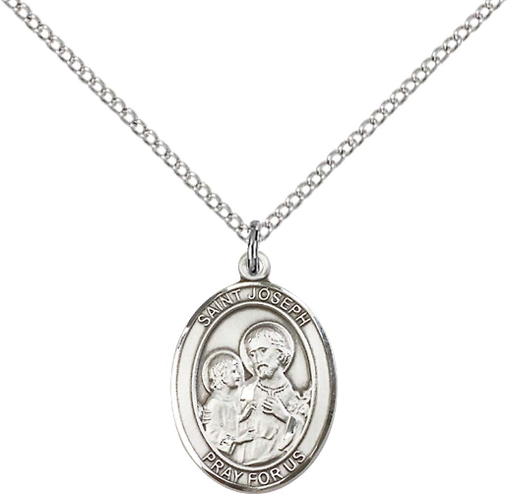 Pewter Saint Joseph Pendant on an 18-inch Light Rhodium Light Curb Chain