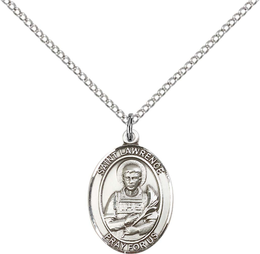 Pewter Saint Lawrence Pendant on an 18-inch Light Rhodium Light Curb Chain