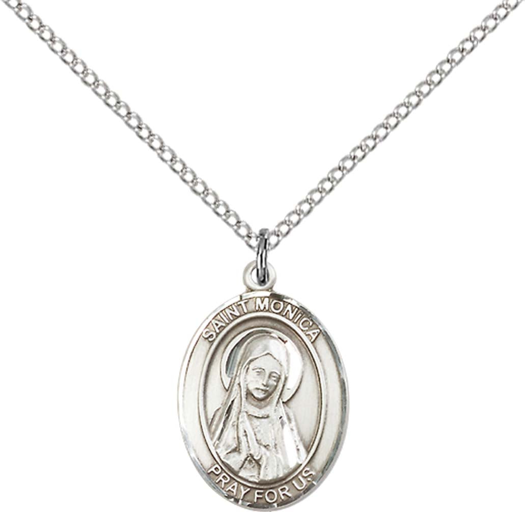 Pewter Saint Monica Pendant on an 18-inch Light Rhodium Light Curb Chain