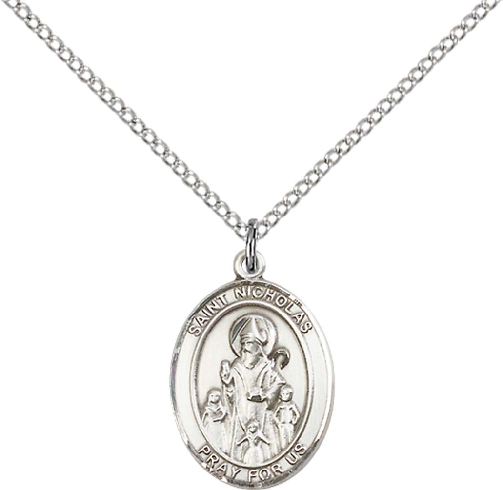 Pewter Saint Nicholas Pendant on an 18-inch Light Rhodium Light Curb Chain