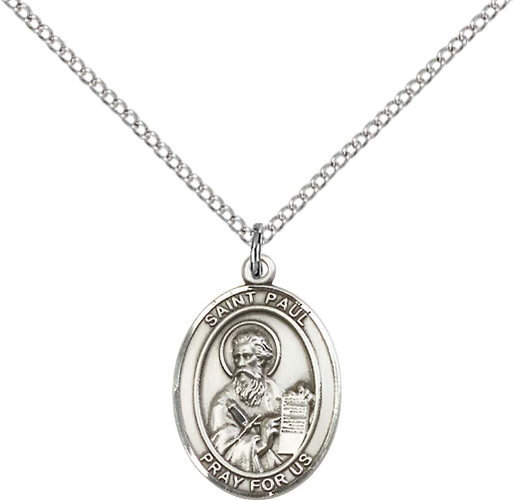 Pewter Saint Paul the Apostle Pendant on an 18-inch Light Rhodium Light Curb Chain
