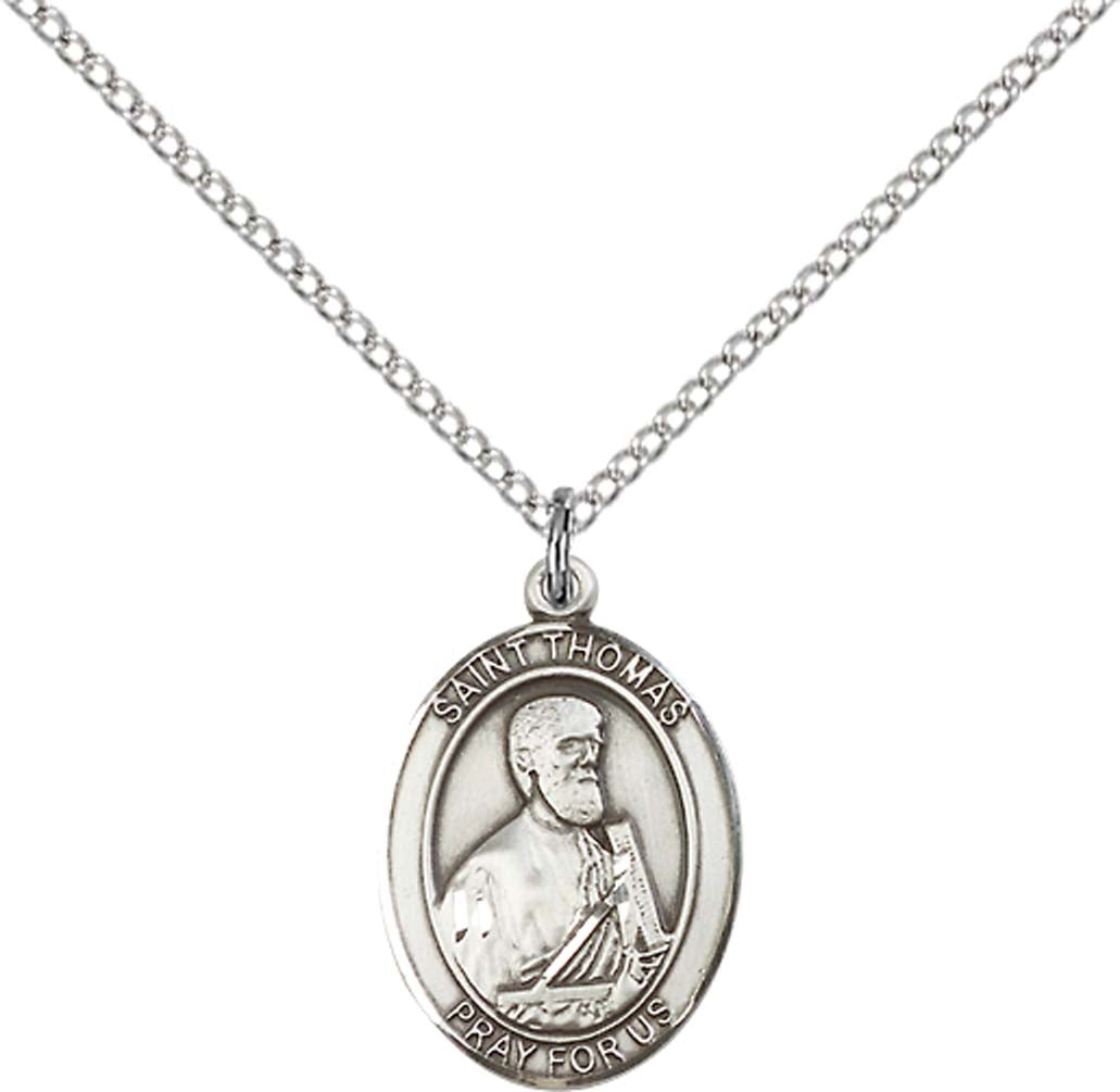 Pewter Saint Thomas the Apostle Pendant on an 18-inch Light Rhodium Light Curb Chain