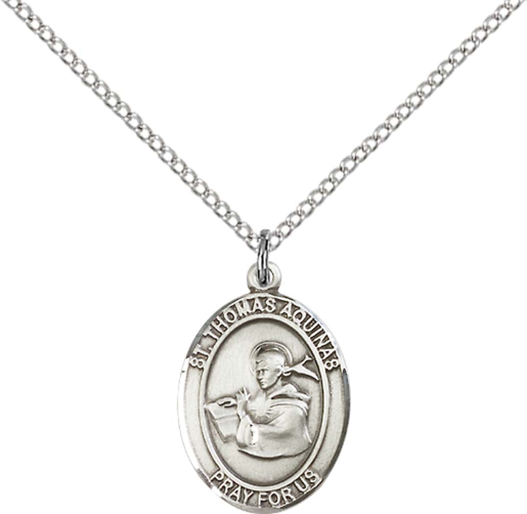 Pewter Saint Thomas Aquinas Pendant on an 18-inch Light Rhodium Light Curb Chain