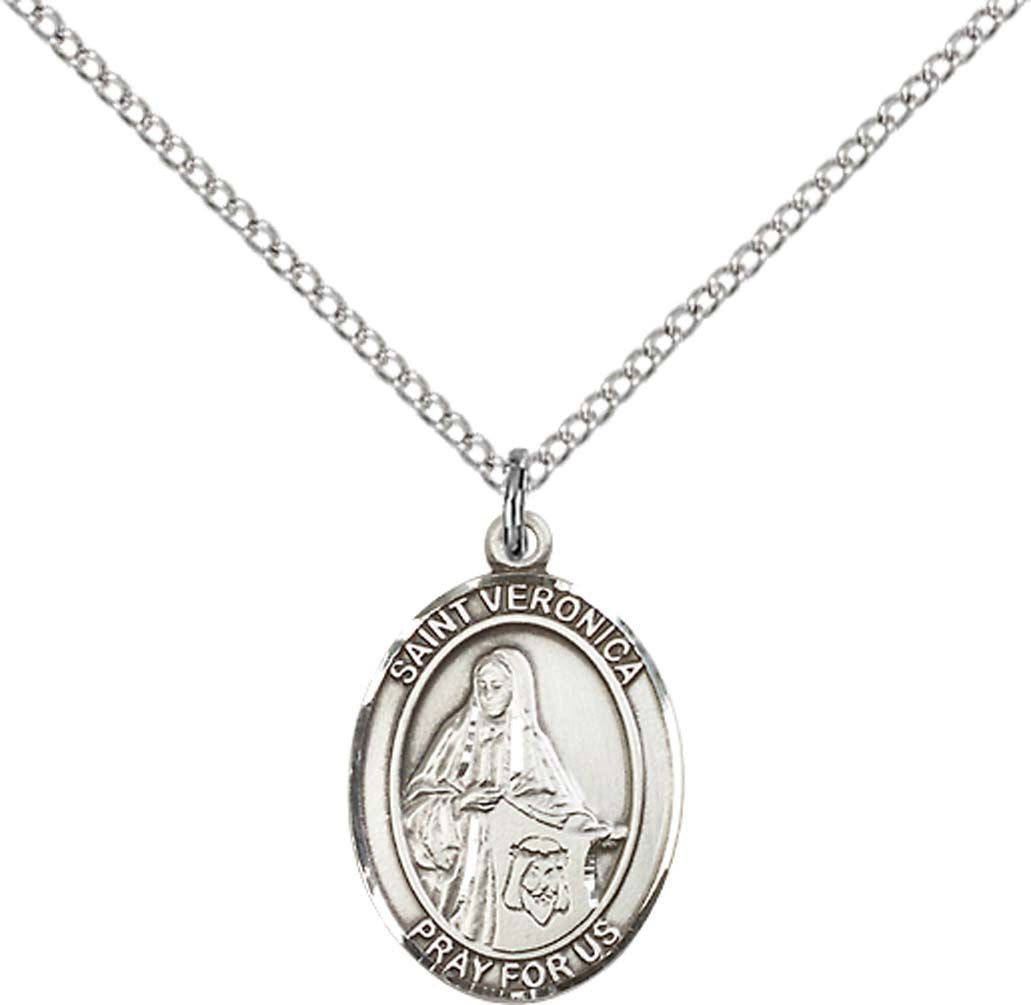 Pewter Saint Veronica Pendant on an 18-inch Light Rhodium Light Curb Chain