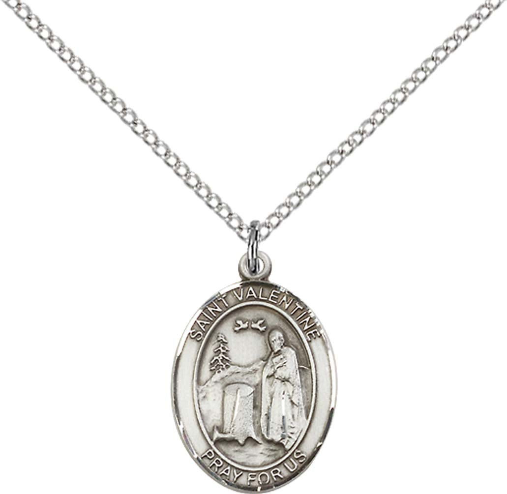 Pewter Saint Valentine of Rome Pendant on an 18-inch Light Rhodium Light Curb Chain