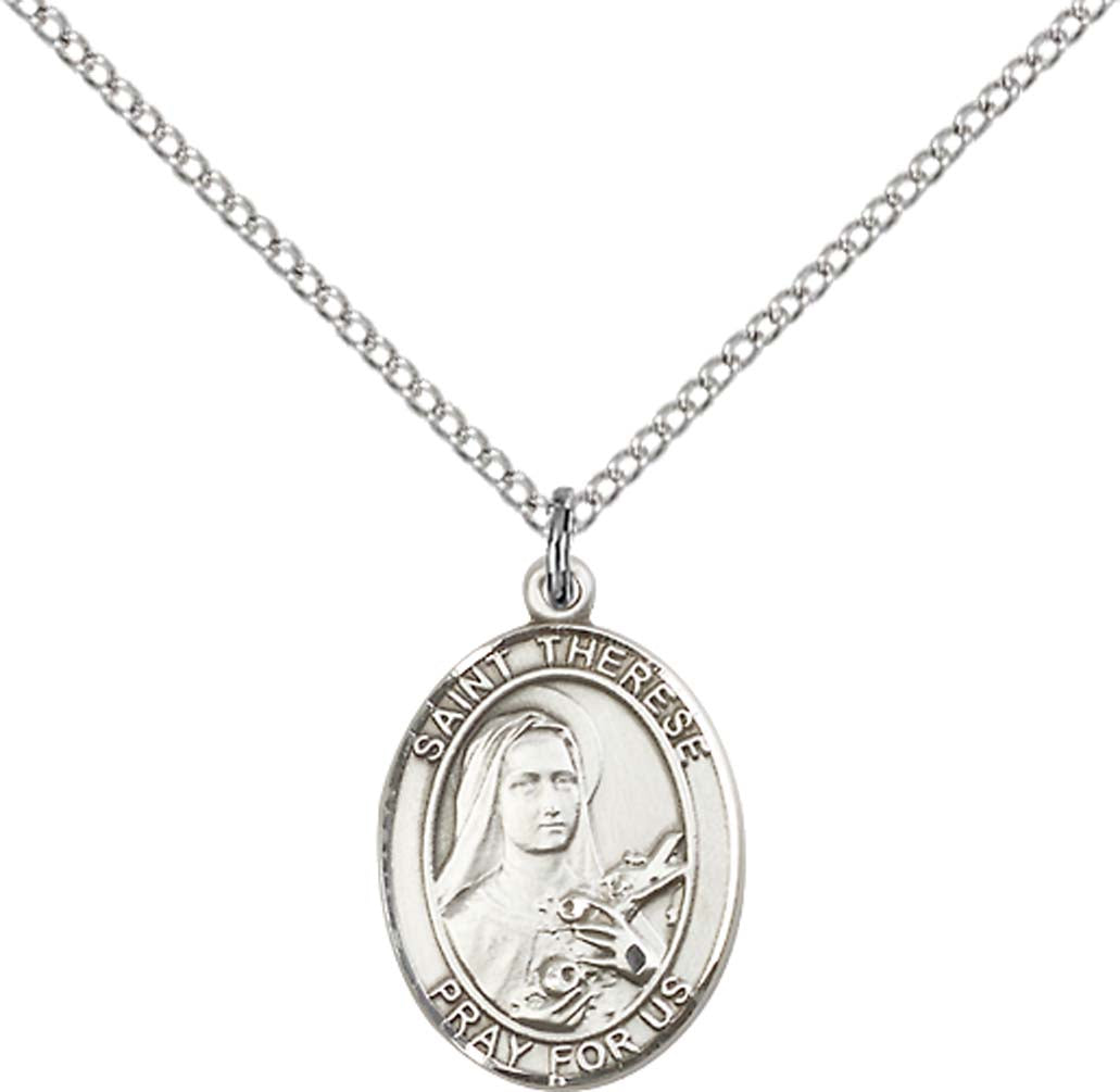 Pewter Saint Therese of Lisieux Pendant on an 18-inch Light Rhodium Light Curb Chain