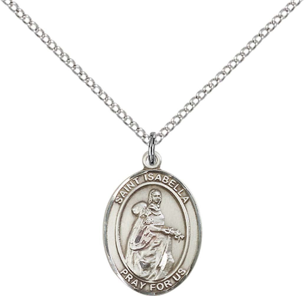 Pewter Saint Isabella of Portugal Pendant on an 18-inch Light Rhodium Light Curb Chain