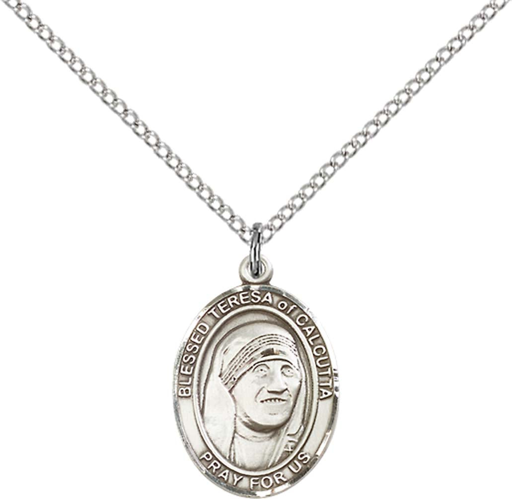 Pewter Saint Teresa of Calcutta Pendant on an 18-inch Light Rhodium Light Curb Chain