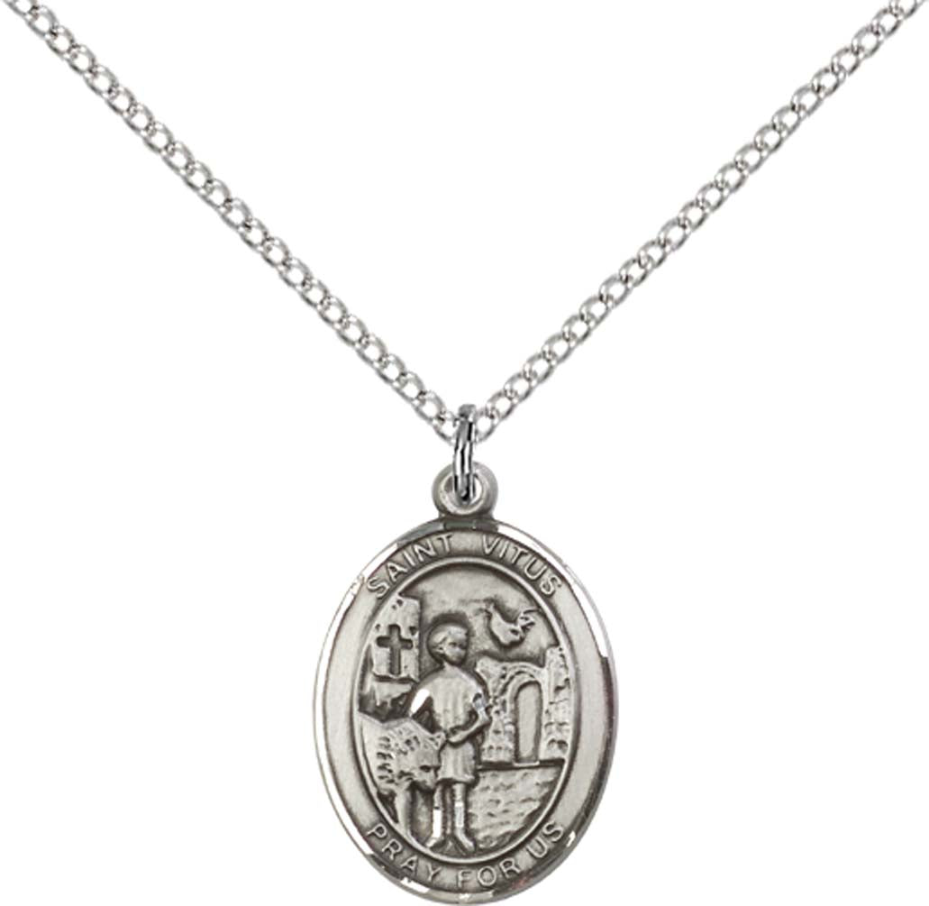 Pewter Saint Vitus Pendant on an 18-inch Light Rhodium Light Curb Chain