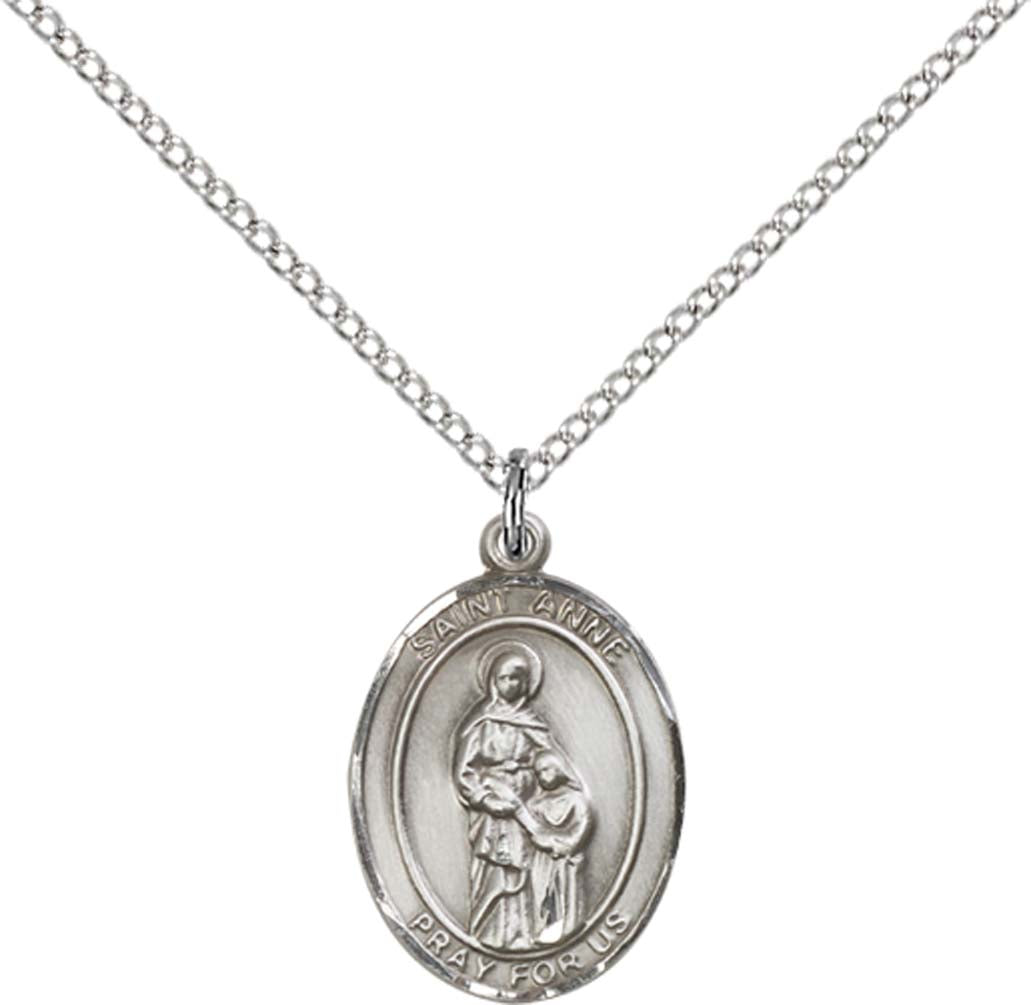 Pewter Saint Anne Pendant on an 18-inch Light Rhodium Light Curb Chain