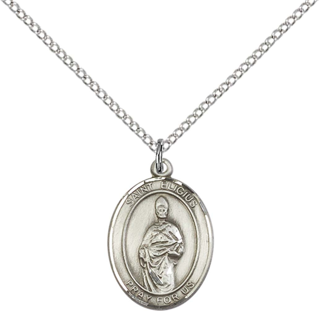Pewter Saint Eligius Pendant on an 18-inch Light Rhodium Light Curb Chain