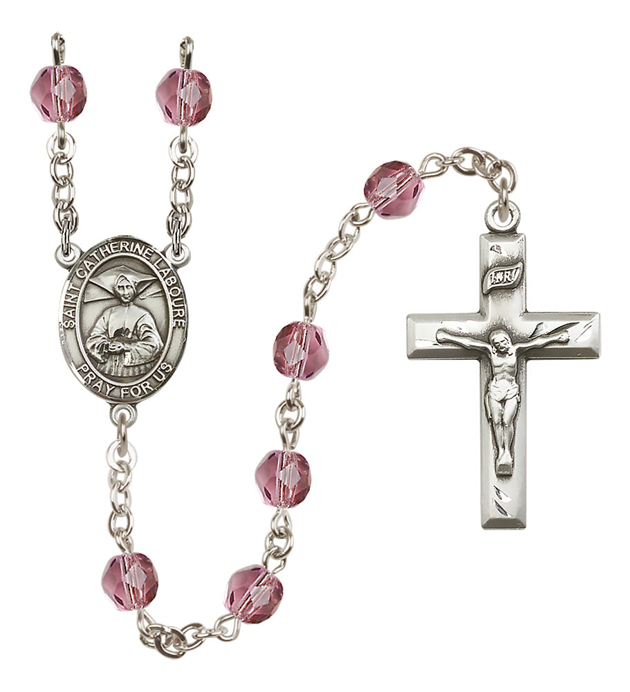 St. Catherine Laboure Rosary - 6mm Amethyst Fire Polished beads - 8021