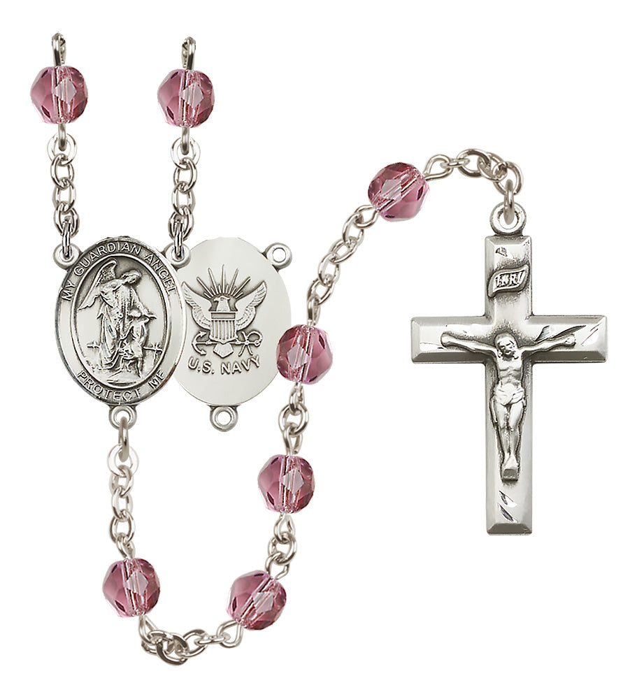 Navy Rosary - 6mm Amethyst Fire Polished beads - 8118S6