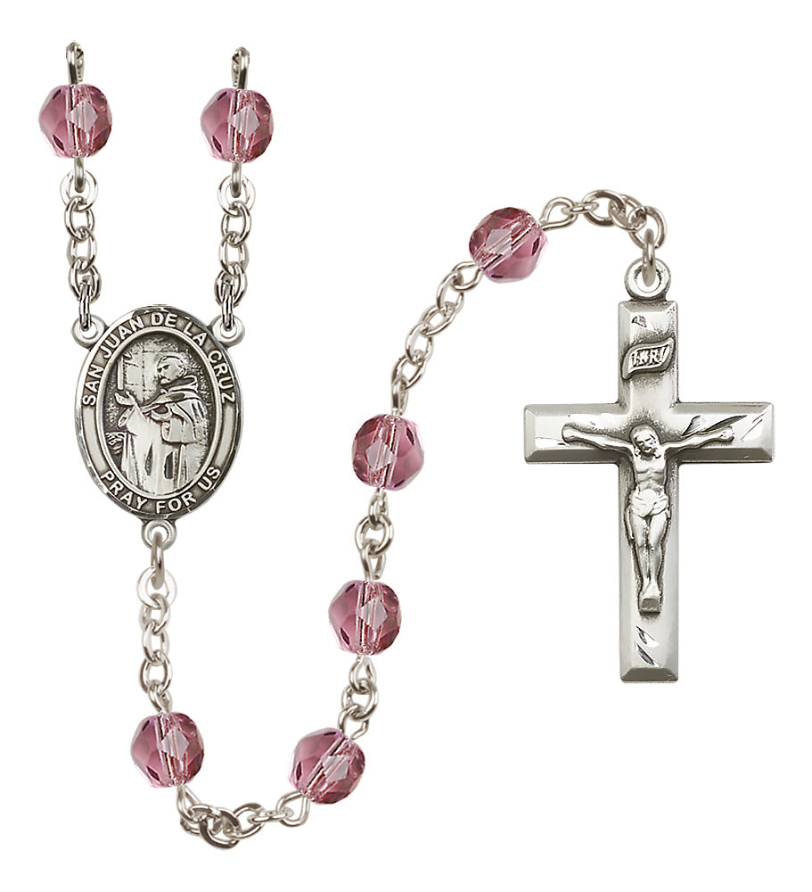 San Juan de la Cruz Rosary - 6mm Amethyst Fire Polished beads - 8232