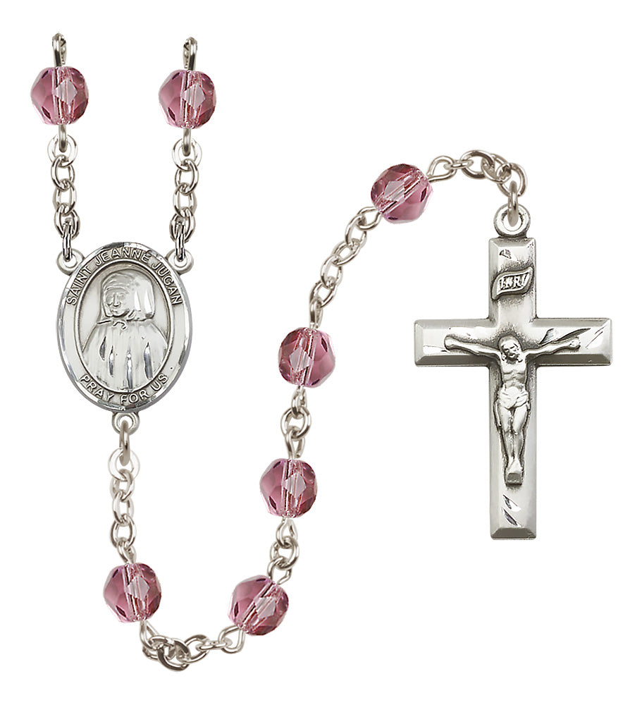 St. Jeanne Jugan Rosary - 6mm Amethyst Fire Polished beads - 8409