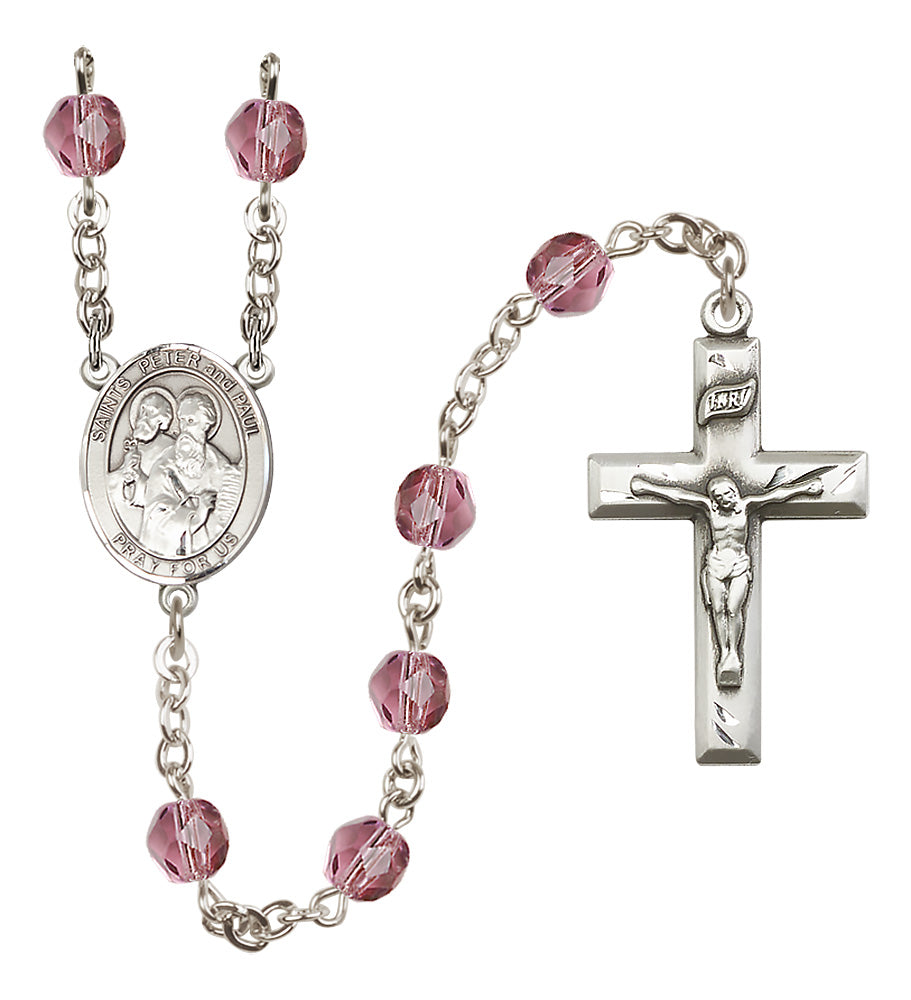 Sts. Peter & Paul Rosary - 6mm Amethyst Fire Polished beads - 8410