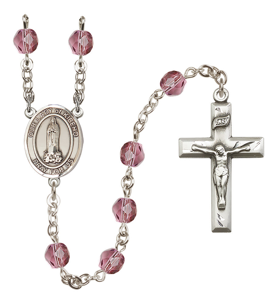 O/L of Kibeho Rosary - 6mm Amethyst Fire Polished beads - 8414