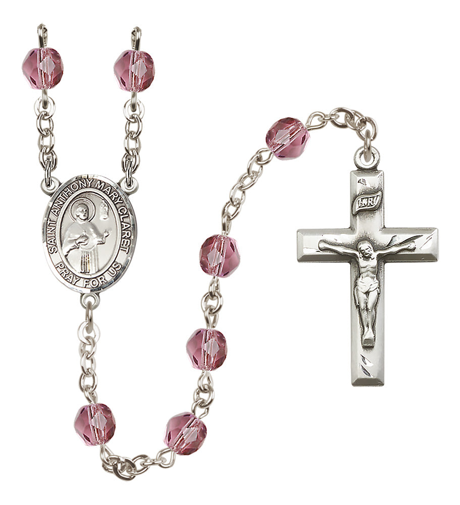 St. Anthony Mary Claret Rosary - 6mm Amethyst Fire Polished beads - 8416