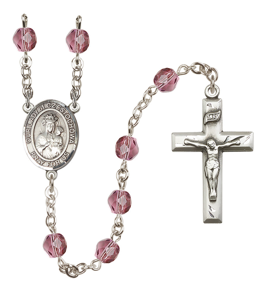 O/L of Czestochowa Rosary - 6mm Amethyst Fire Polished beads - 8421