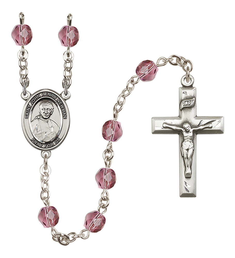 Blessed John Henry Newman Rosary - 6mm Amethyst Fire Polished beads - 8423