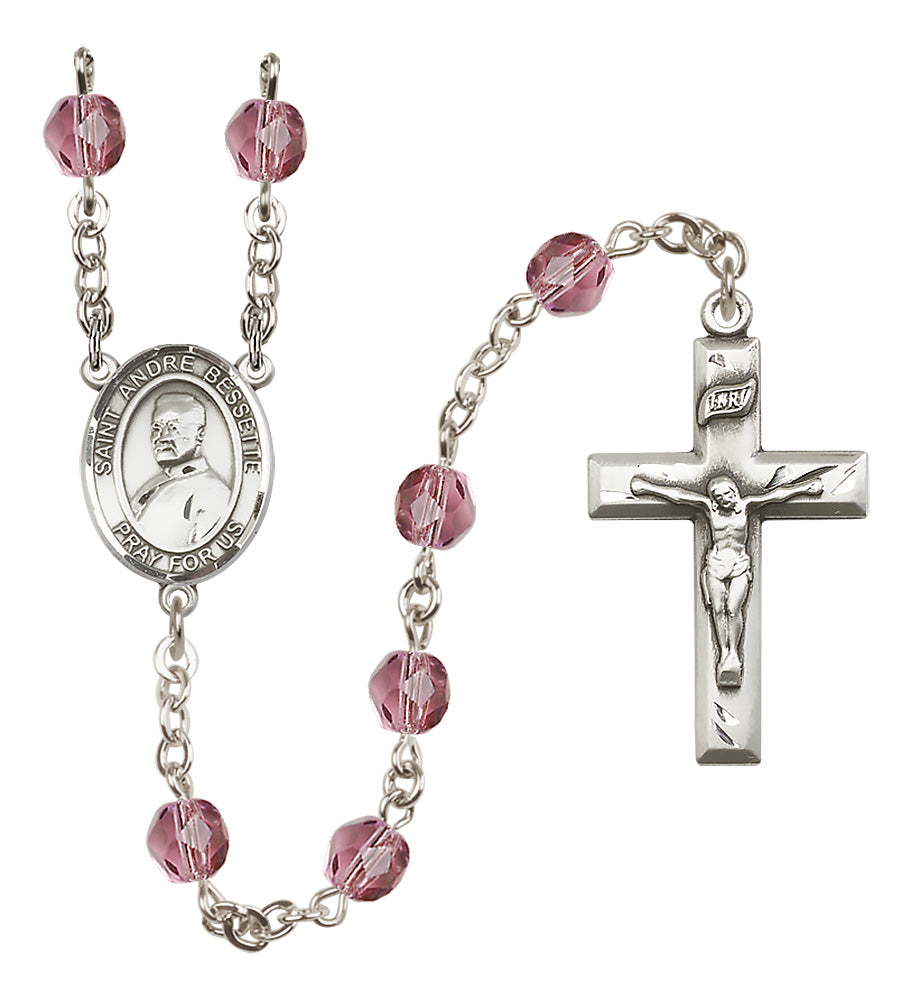 St. Andre Bessette Rosary - 6mm Amethyst Fire Polished beads - 8424