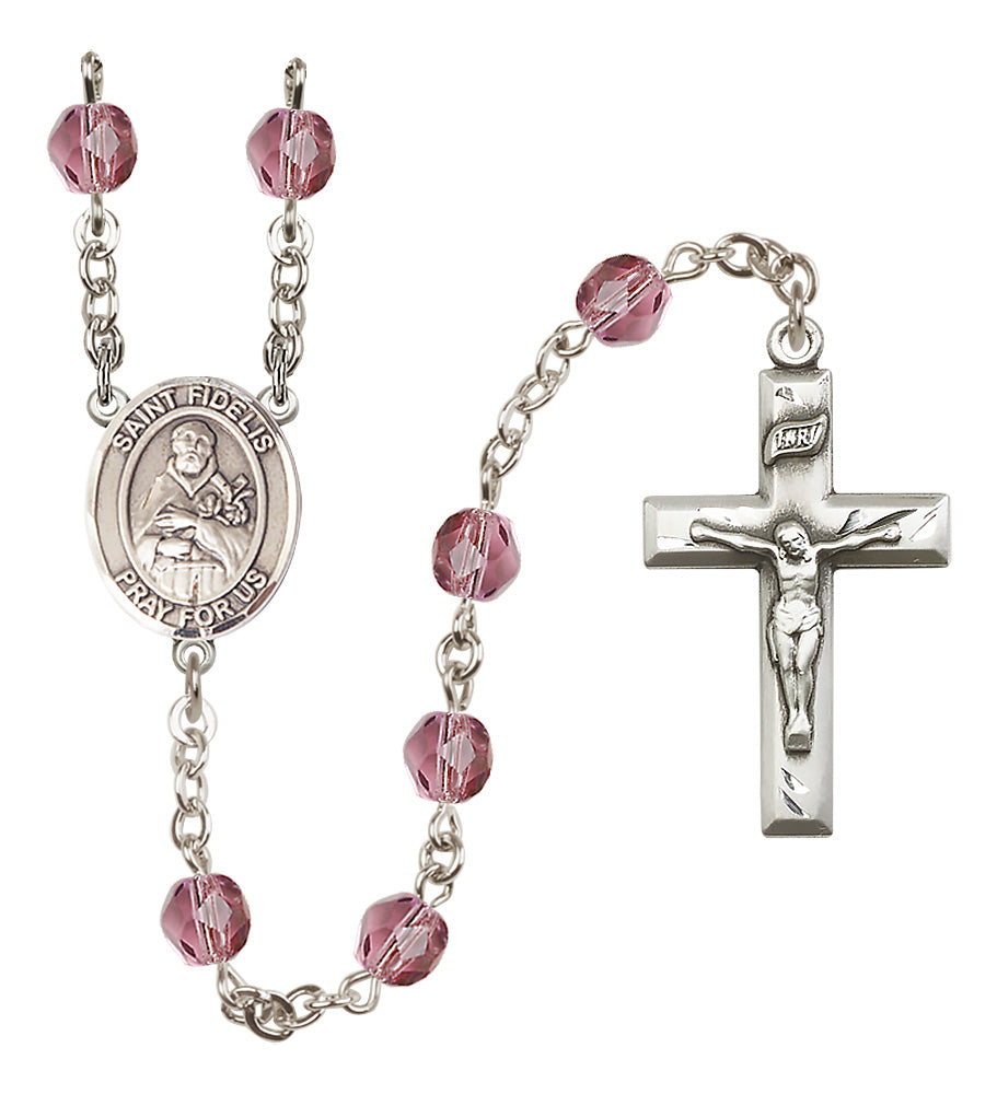 St. Fidelis Rosary - 6mm Amethyst Fire Polished beads - 8426