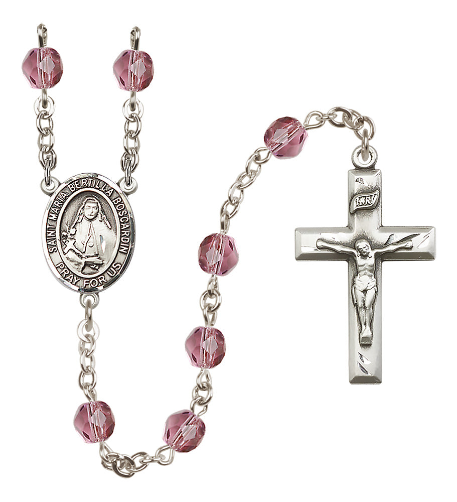 St. Maria Bertilla Boscardin Rosary - 6mm Amethyst Fire Polished beads - 8428