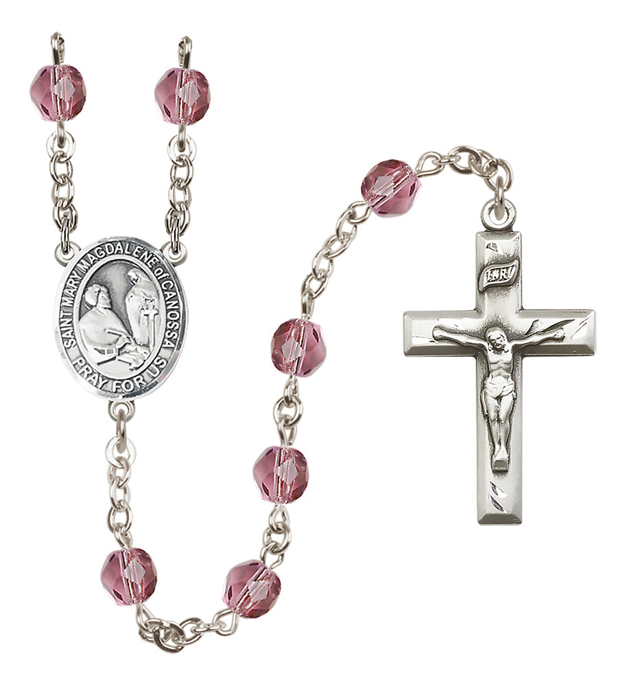 St. Mary Magdalene of Canossa Rosary - 6mm Amethyst Fire Polished beads - 8429