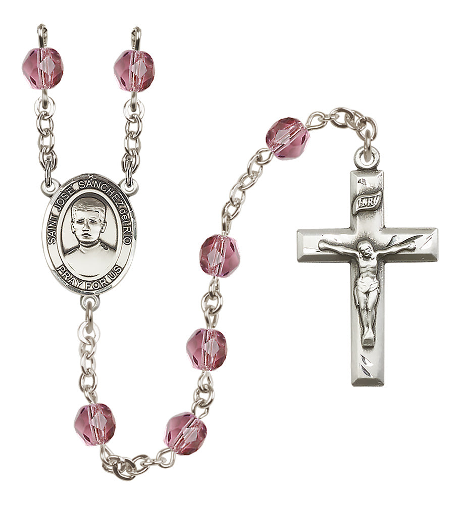 Blessed Jose Canchez del Rio Rosary - 6mm Amethyst Fire Polished beads - 8446