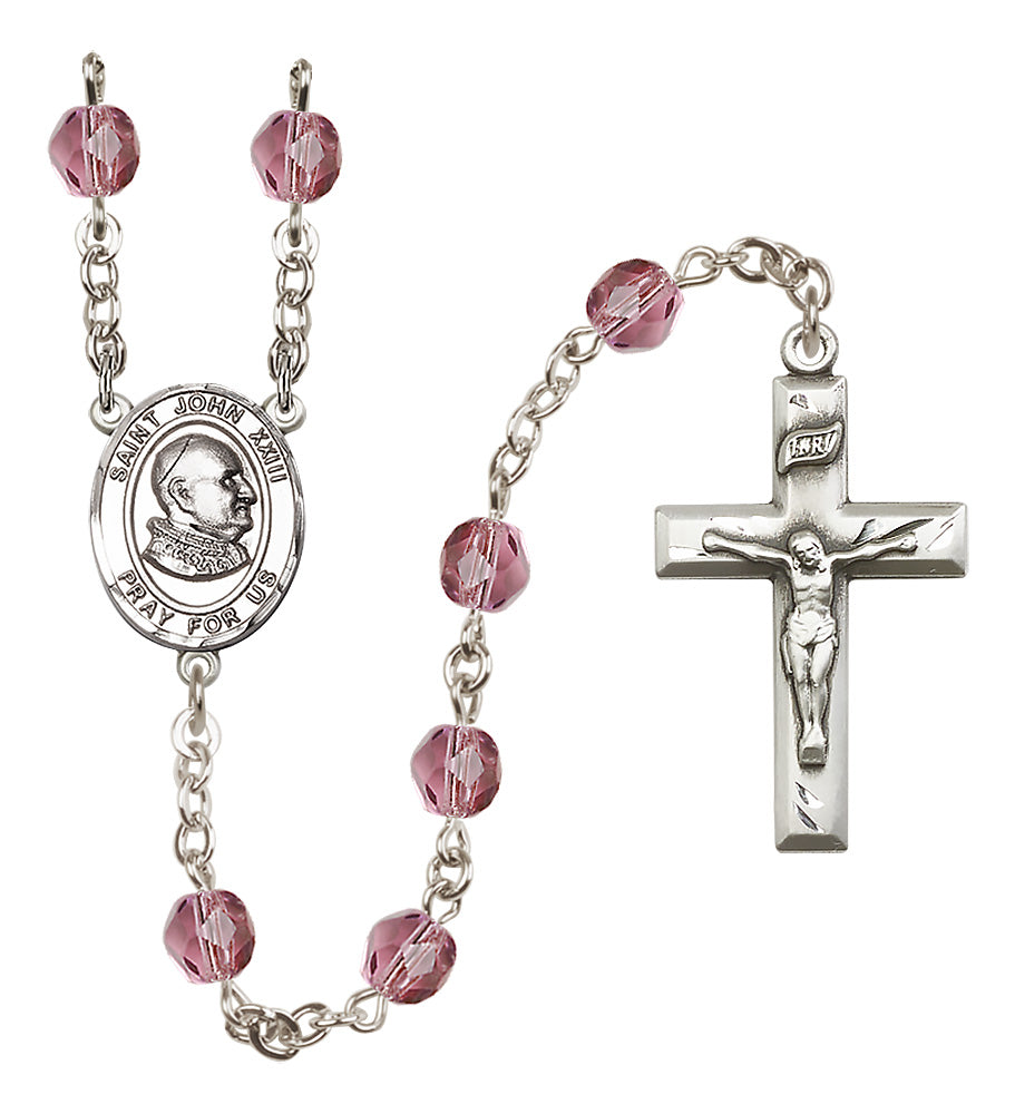 St. John XXIII Rosary - 6mm Amethyst Fire Polished beads - 8455