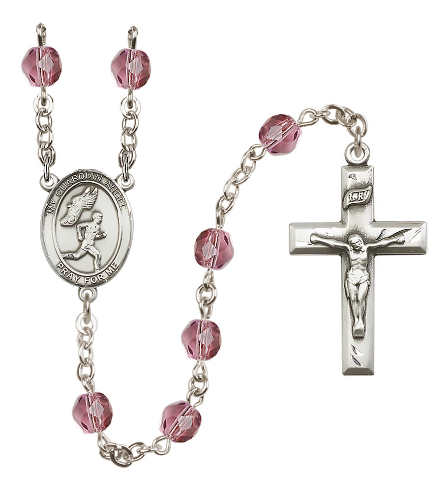 Track & Field Rosary - 6mm Amethyst Fire Polished beads - 8709