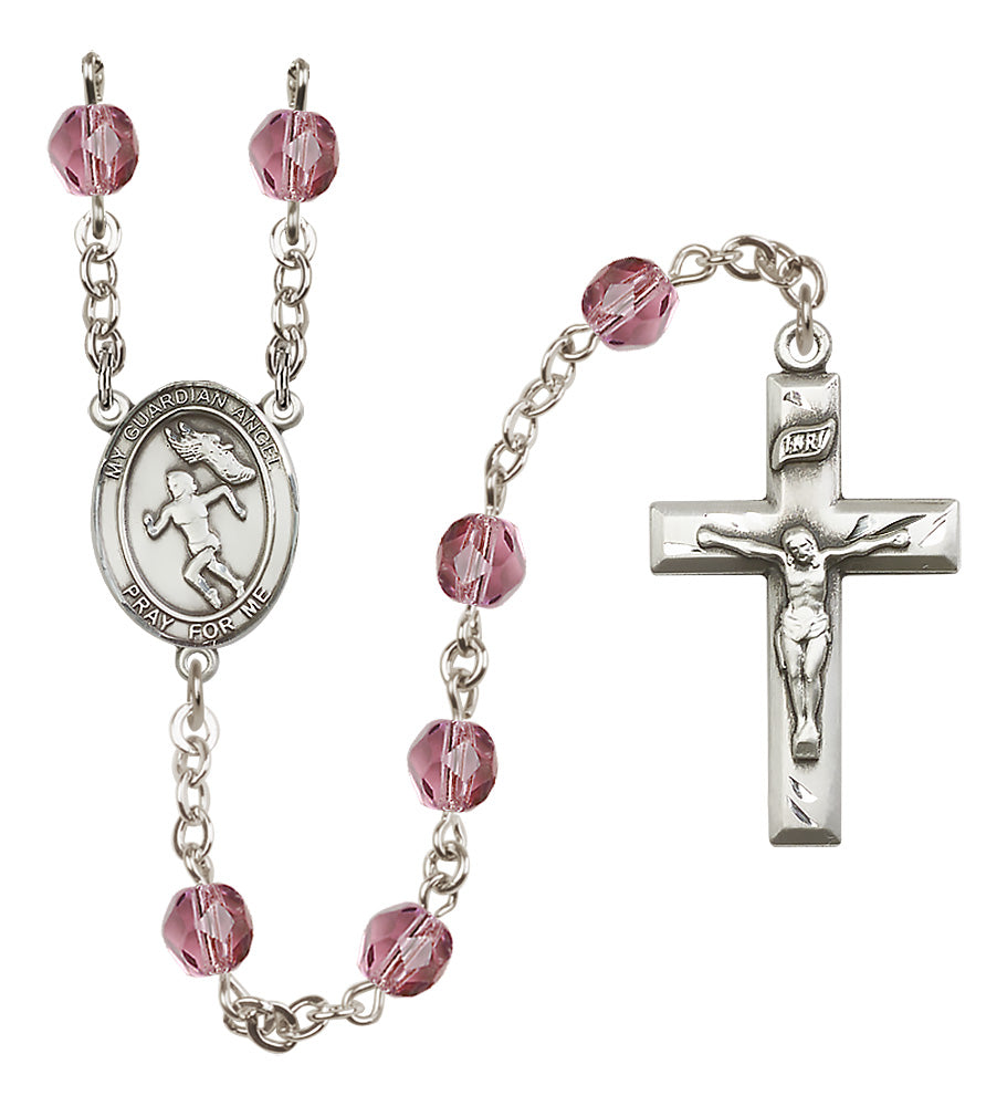 Track & Field Rosary - 6mm Amethyst Fire Polished beads - 8710