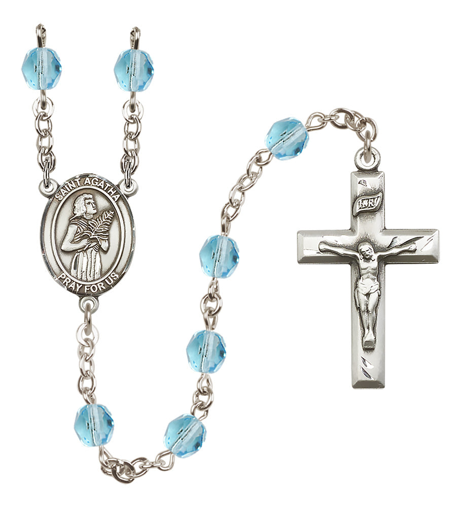 St. Agatha Rosary - 6mm Aqua Fire Polished beads - 8003