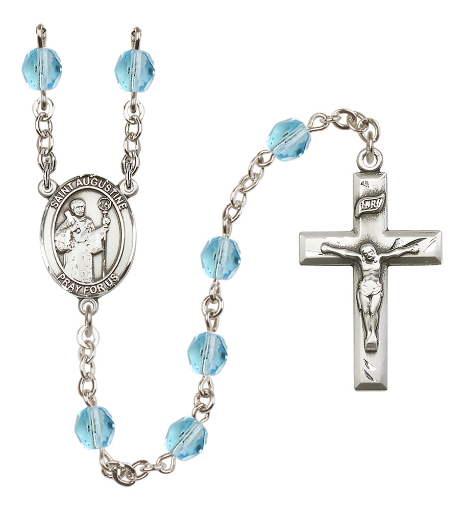 St. Augustine Rosary - 6mm Aqua Fire Polished beads - 8007