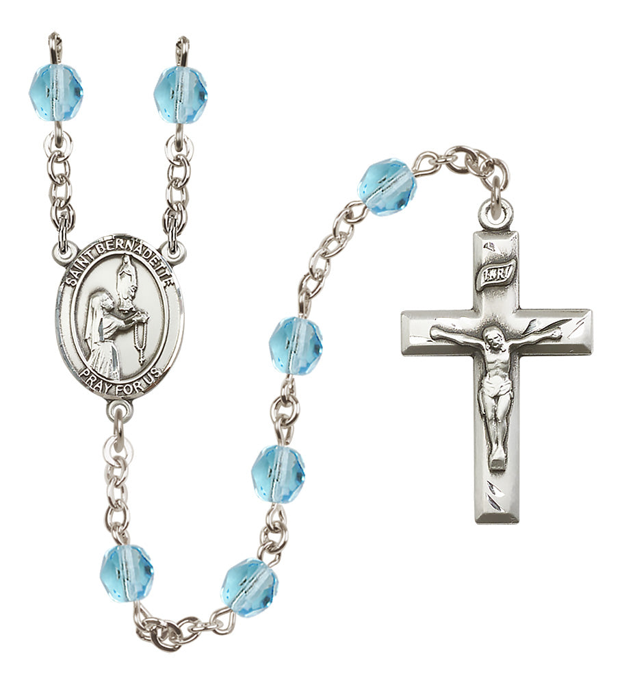 St. Bernadette Rosary - 6mm Aqua Fire Polished beads - 8017