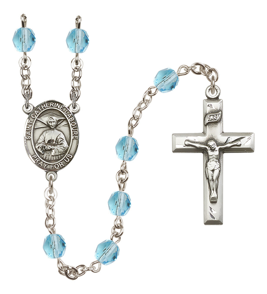 St. Catherine Laboure Rosary - 6mm Aqua Fire Polished beads - 8021