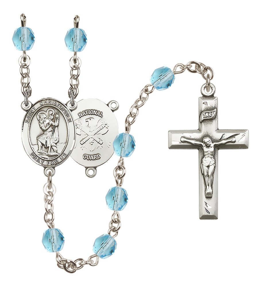 National Guard Rosary - 6mm Aqua Fire Polished beads - 8022S5