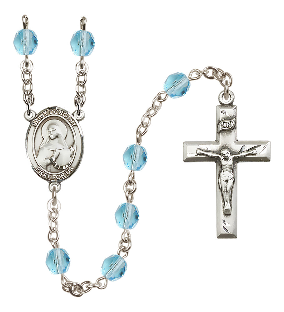 St. Dorothy Rosary - 6mm Aqua Fire Polished beads - 8023